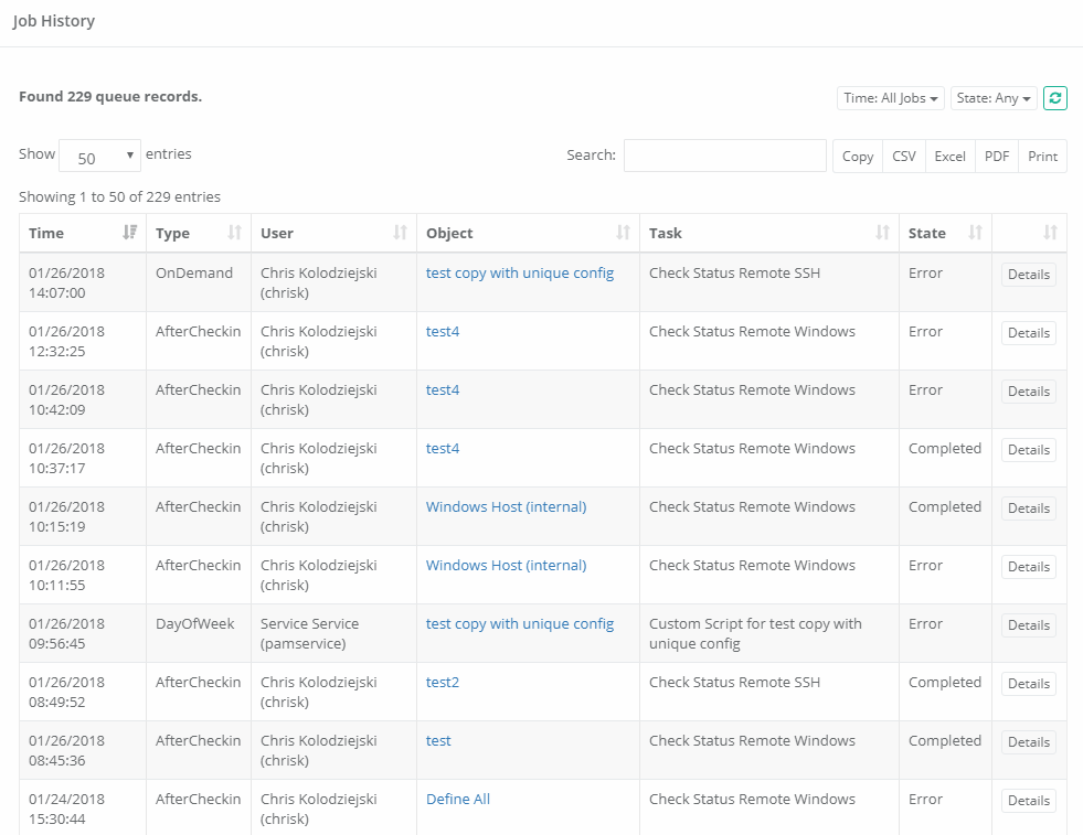 Job History Report Xton Technologies